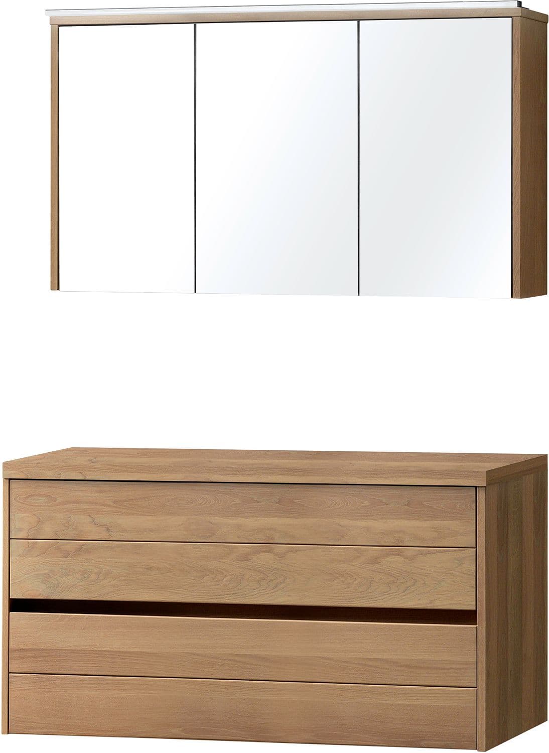 MEUBLE CHENE MASSIF 120CM POUR LAVABO A POSER AVEC ARMOIRE TOILETTE