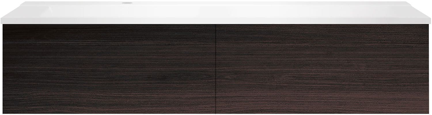 SOUS MEUBLE COFFEE 2 TIROIRS 140 CHENE DECOR MOKKA+LAVABO GAUCHE BLANC MAT