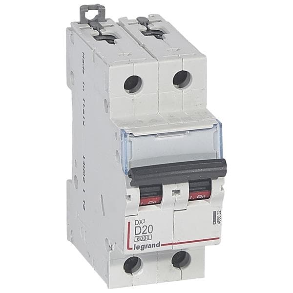 Disjoncteur DX³ 6000A / 10kA 2 pôles courbe D 20A 400V 2 modules