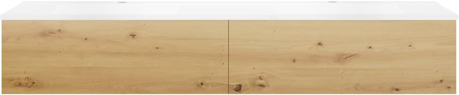 SOUS MEUBLE COFFEE 2 TIROIRS 180 DUO CHENE DECOR URBAN +DOUBLE LAVABO BLANC MAT