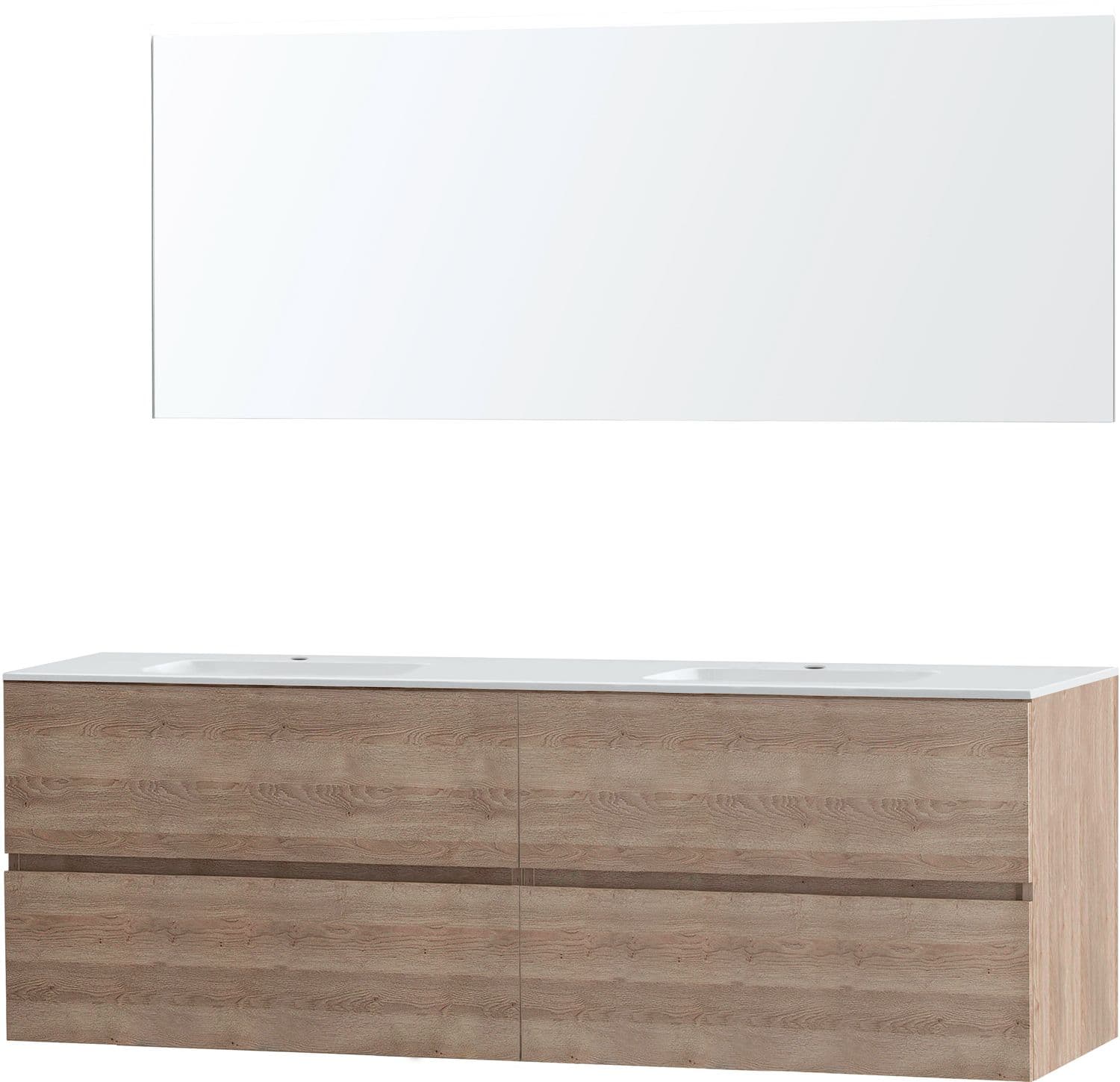 MEUBLE MOLTO CHENE NATUREL 180 2 LAVABO MARBRE SYNTHETIQUE MIROIR