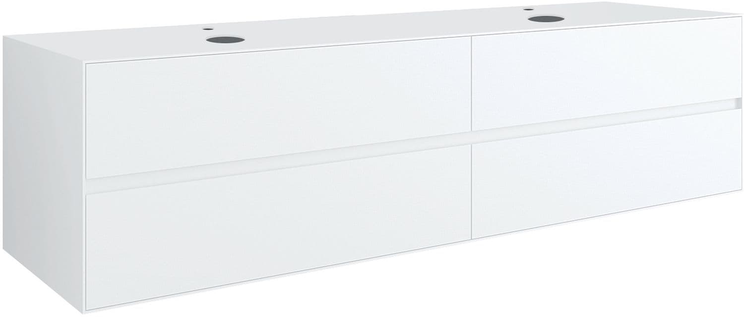 SOUS MEUBLE 4 TIROIRS+ TABLET POUR 2 LAVABOS A POSER TENSO 180CM +TROUS ROBINETS BLANC