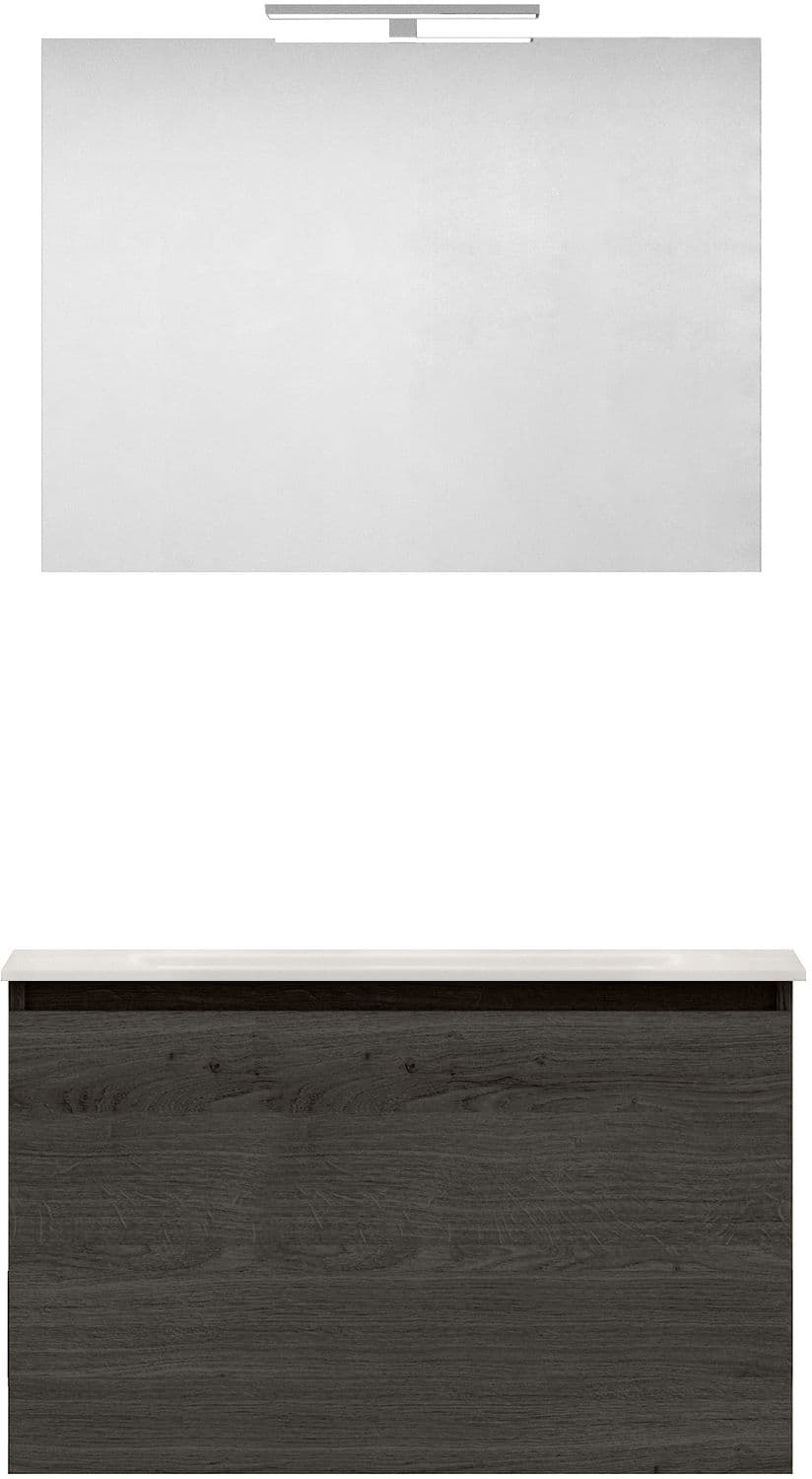 MEUBLE FORM 80CM SOLO 1 TIROIR MARBRE DE SYNTHESE +MIROIR CHENE GRAPHIT