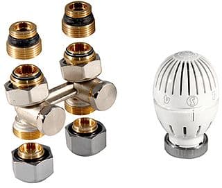 KIT DE ROBINET THERMOSTATIQUE P.RADIATEUR UNIVERSAL INTEGRE 1/2"-3/4" +RACC.16MM GIACOMINI DROIT