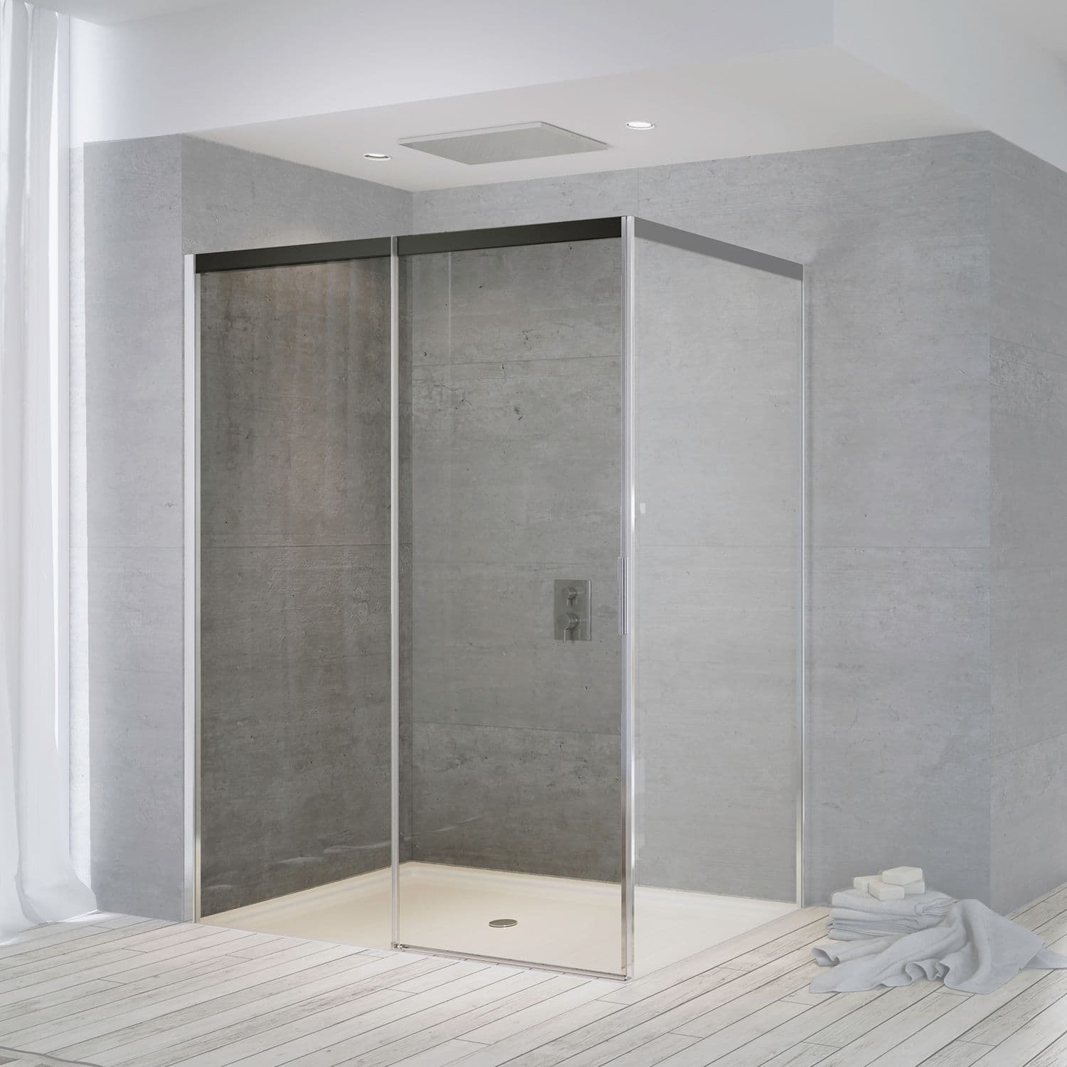 PORTE COULISSANTE POUR COIN SUITE 1165-1190 H2000 GAUCHE NANOTEC SOFTCLOSE NOIRE-CHROME/CLAIR