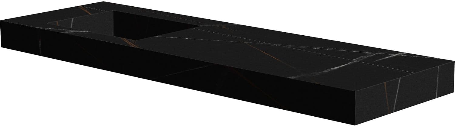 TABLET MARBRE CERAMIQUE PURO LAVABO S GAUCHE L160 H10 SANS TROU ROBINET BAMBOO BLACK