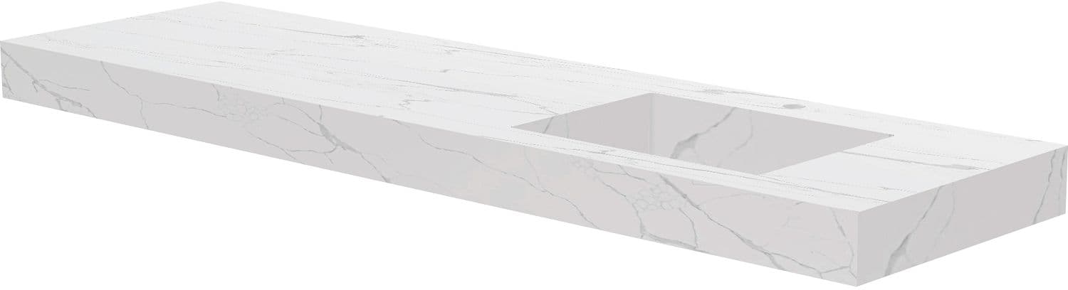 TABLET MARBRE CERAMIQUE PURO LAVABO S DROITE L180 H10 +TROU ROBINET WHITE CALACATTA