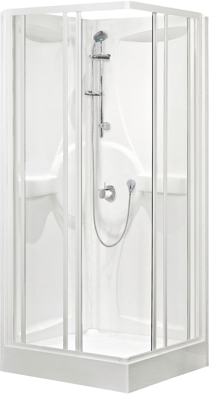 CABINE DE DOUCHE DESCO COLLECTION 90-90 AVEC THERMOSTAT ENCASTRER ACCES D'ANGLE ALU/BLANC-CLAIR