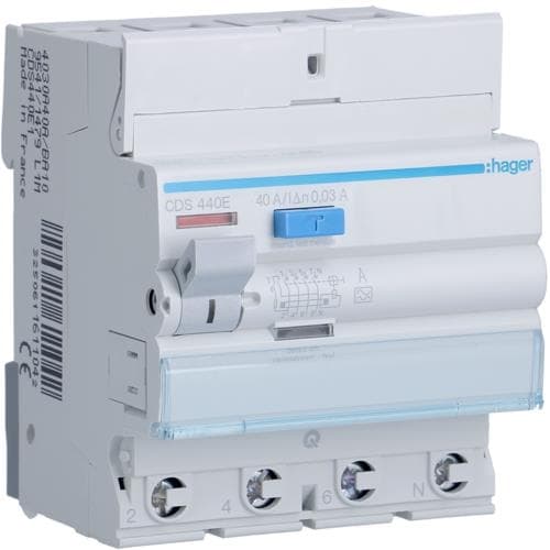 Interrupteur différentiel 4 pôles 40A 30mA type A 4 modules quickconnect