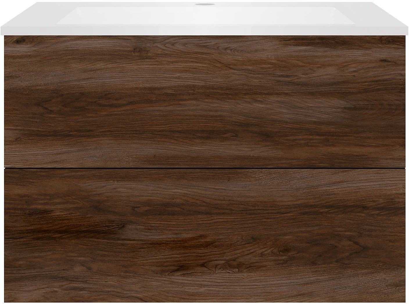 SOUS MEUBLE COFFEE 2 TIROIRS 90 NOYER VELOURS+LAVABO EN MARBRE SYNTHETIQUE BLANC MAT