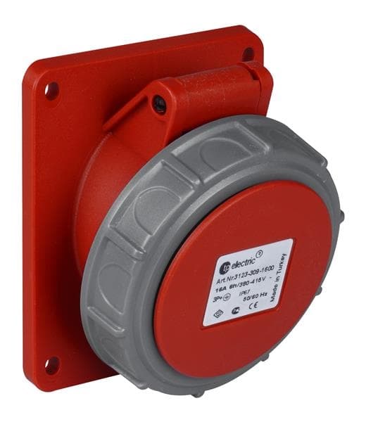 Prise CEE femelle semi-encastrée inclinée 5 x 16A 380 - 415Vac Rouge IP67 avec raccords à visser