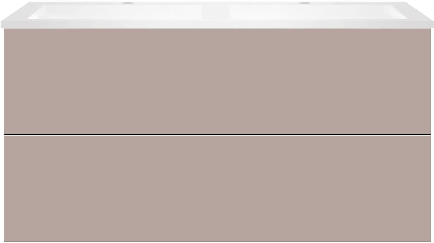 SOUS MEUBLE COFFEE 2 TIROIR 120 DUO GRIS BASALTE MAT + LAVABO DOUBLE EN MARBRE SYNTHETIQUE BLANC