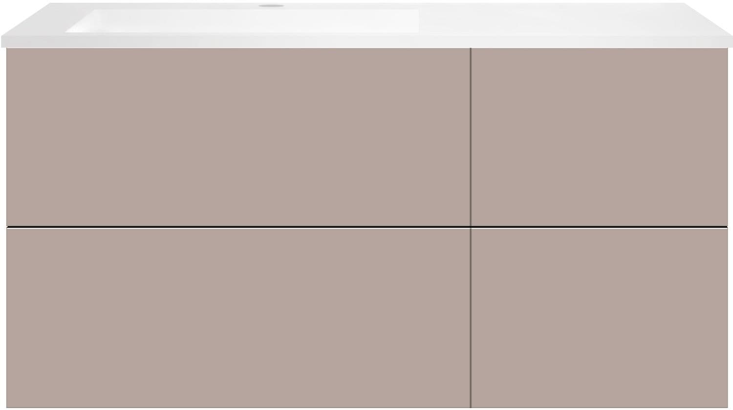 SOUS MEUBLE COFFEE 4 TIROIRS 120 GRIS BASALTE MAT+LAVABO GAUCHE EN MARBRE SYNTHETIQUE BLANC MAT