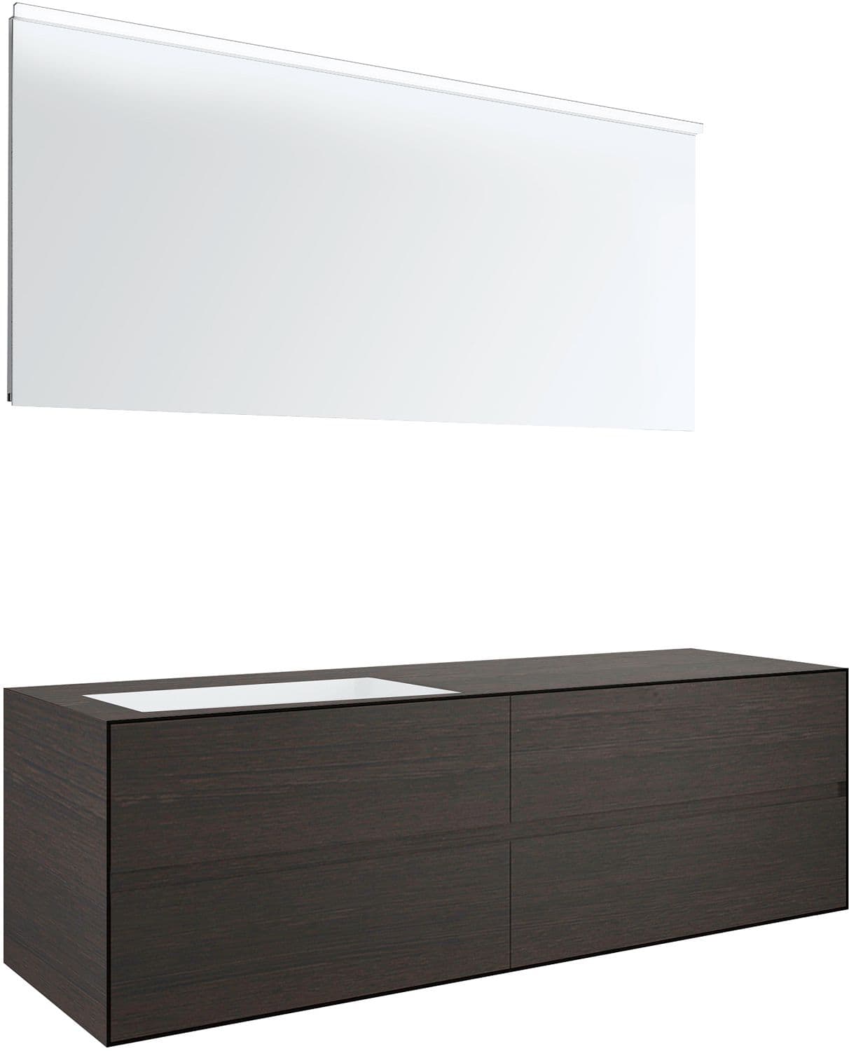 MEUBLE 4 TIROIRS+ LAVABO SOUS ENCASTRER GAUCHE TENSO 160CM SANS TROU ROBINET WENGE AVEC MIROIR