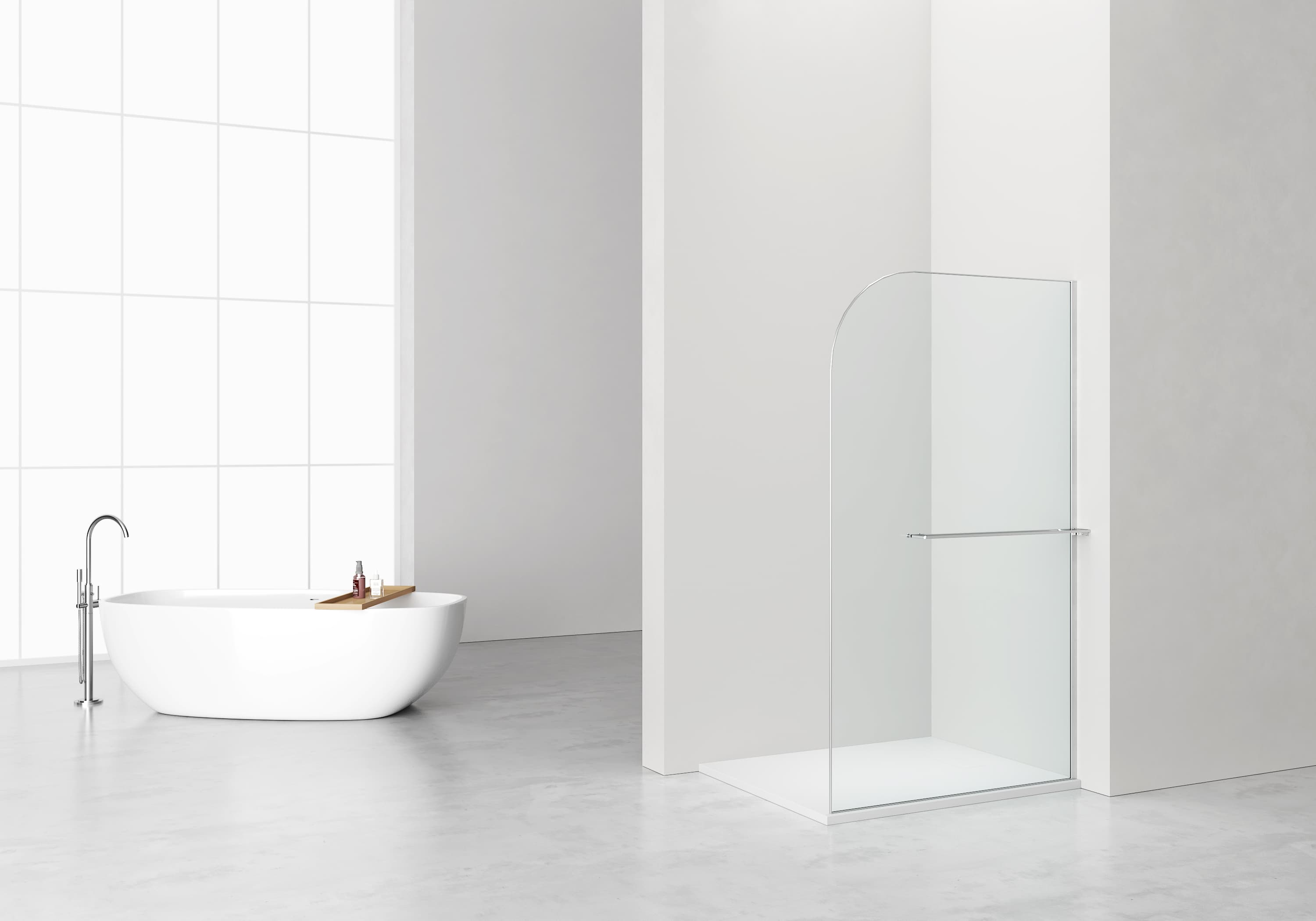 CURVY DOUCHE À L'ITALIENNE AVEC PORTE-SERVIETTE - COURBÉE - TRAITEMENT ANTI-CALCAIRE - RÉVERSIBLE - VERRE DE SÉCURITÉ 8MM - 120X200CM - CHROME - VERRE CLAIR
