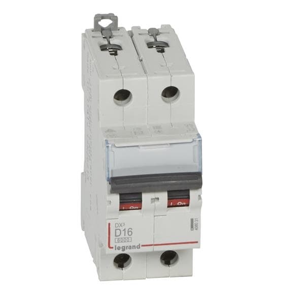 Disjoncteur DX³ 6000A / 10kA 2 pôles courbe D 16A 400V 2 modules