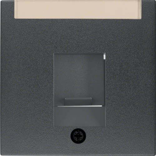 Enjoliveur avec 1 volet antipoussière et porte - étiquette Berker S.1 / B.3 / B.7 Anthracite, mat