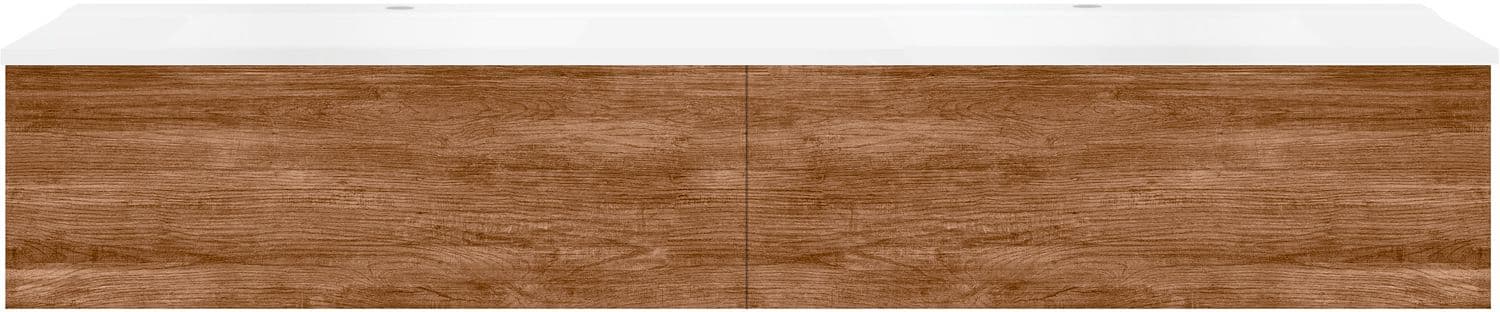 SOUS MEUBLE COFFEE 2 TIROIRS 180 DUO TECTONA DECOR CANNELLE +DOUBLE LAVABO BLANC MAT