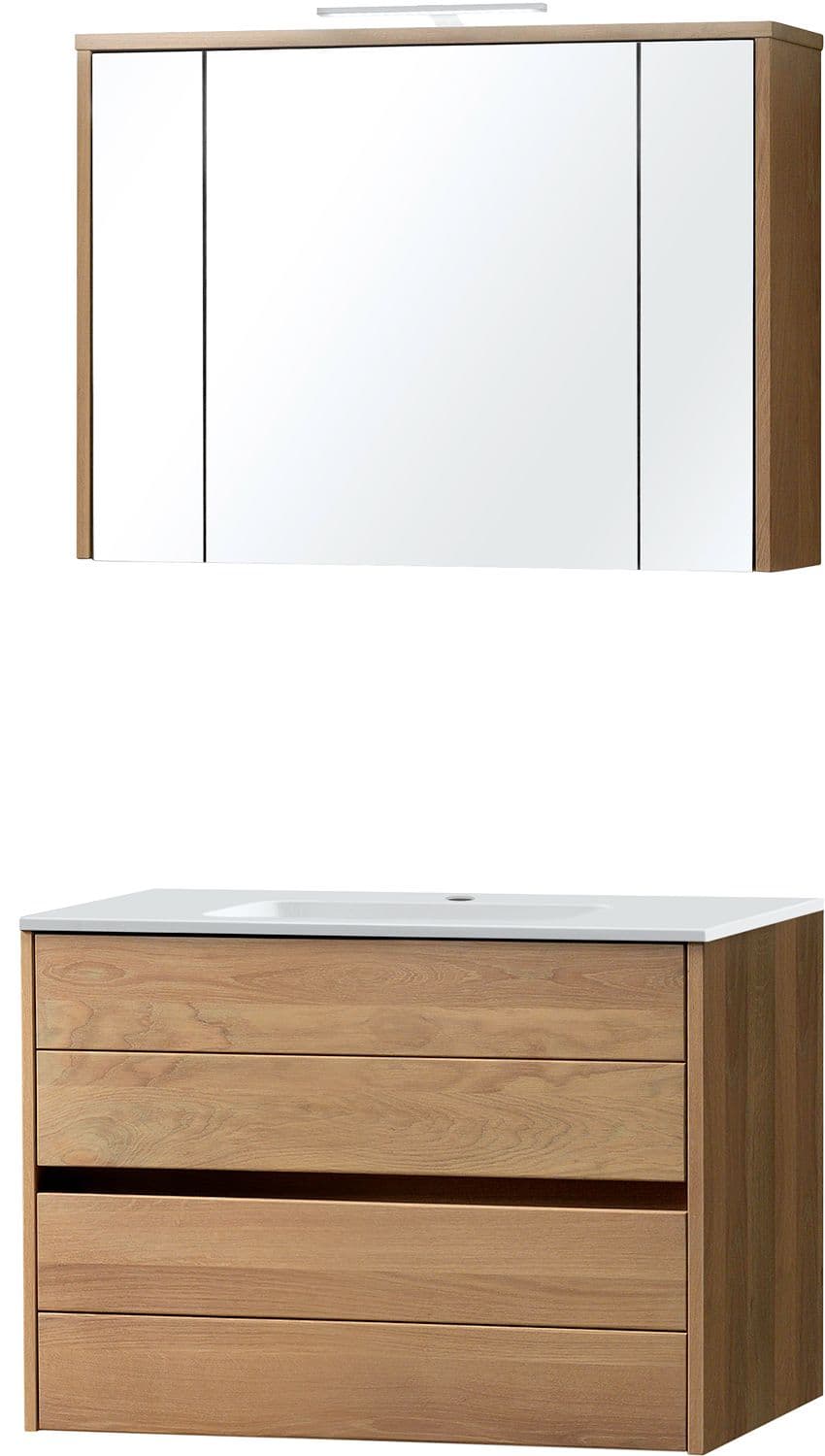 MEUBLE COMBO CHENE MASSIF 90 MARBRE SYNTHETIQUE ARMOIRE TOILETTE