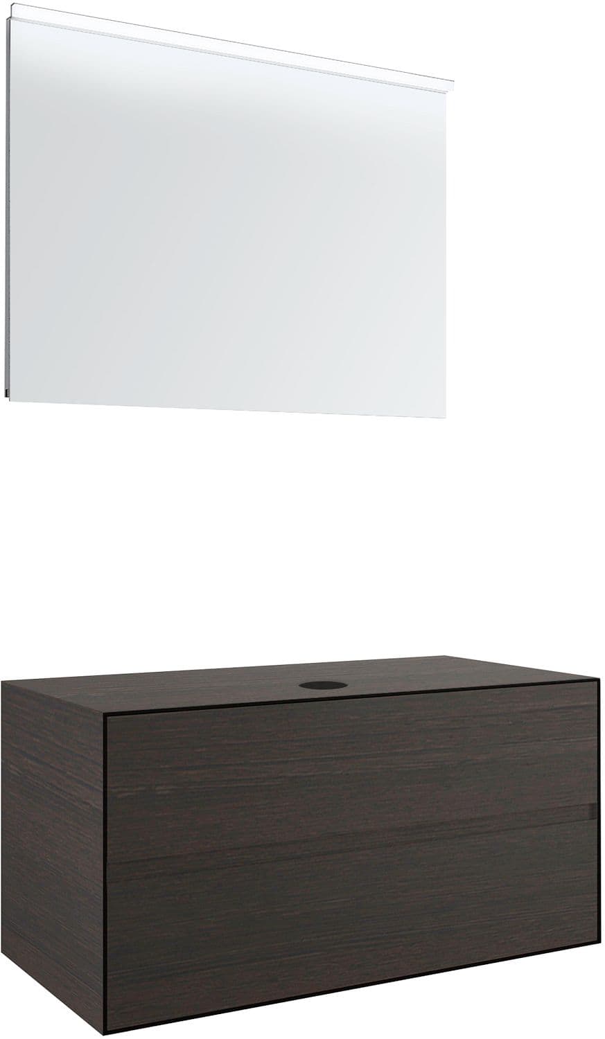 MEUBLE 2 TIROIRS+ TABLET POUR LAVABO A POSER CENTRAL TENSO 90CM TENSO SANS TROU ROBINET WENGE AVEC MIROIR