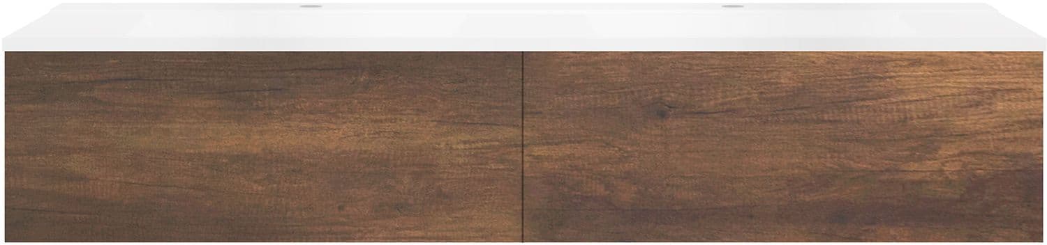 SOUS MEUBLE COFFEE 2 TIROIRS 160 DUO CHENE DECOR ROUILLE +DOUBLE LAVABO BLANC