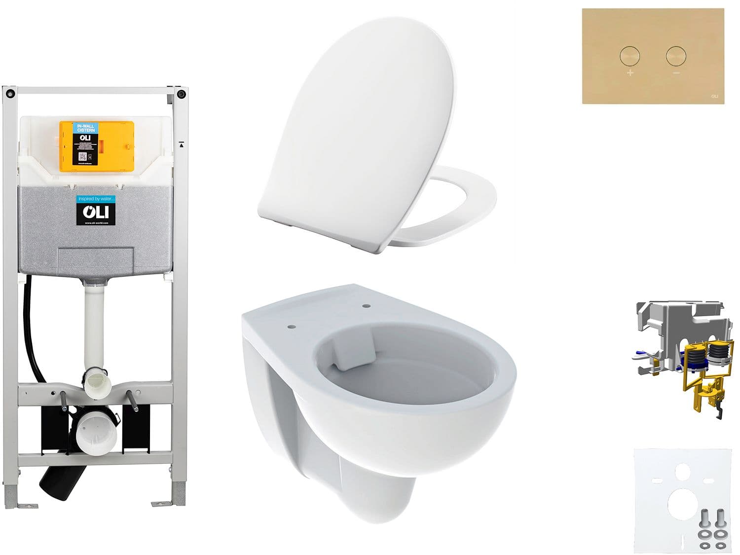 WALLFIX OLI WC SUSPENDU BASTIA RIMFREE PERSSALIT T SOFTCLOSE + LIFT-OFF BLINK WHITE GOLD