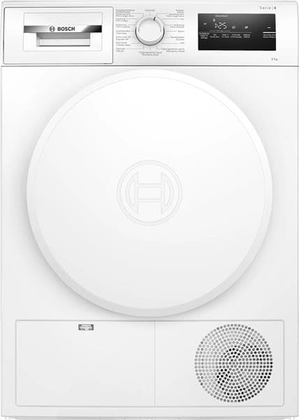 Sèche-linge serie 4 pose-libre classe E, 8,0kg, display Led avec touches tactiles, 65dB, Basic 1, wh