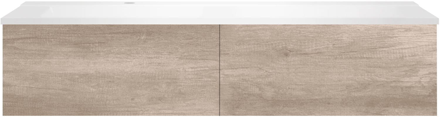 SOUS MEUBLE COFFEE 2 TIROIRS 140 CHENE DECOR FLANELLE+LAVABO GAUCHE BLANC MAT
