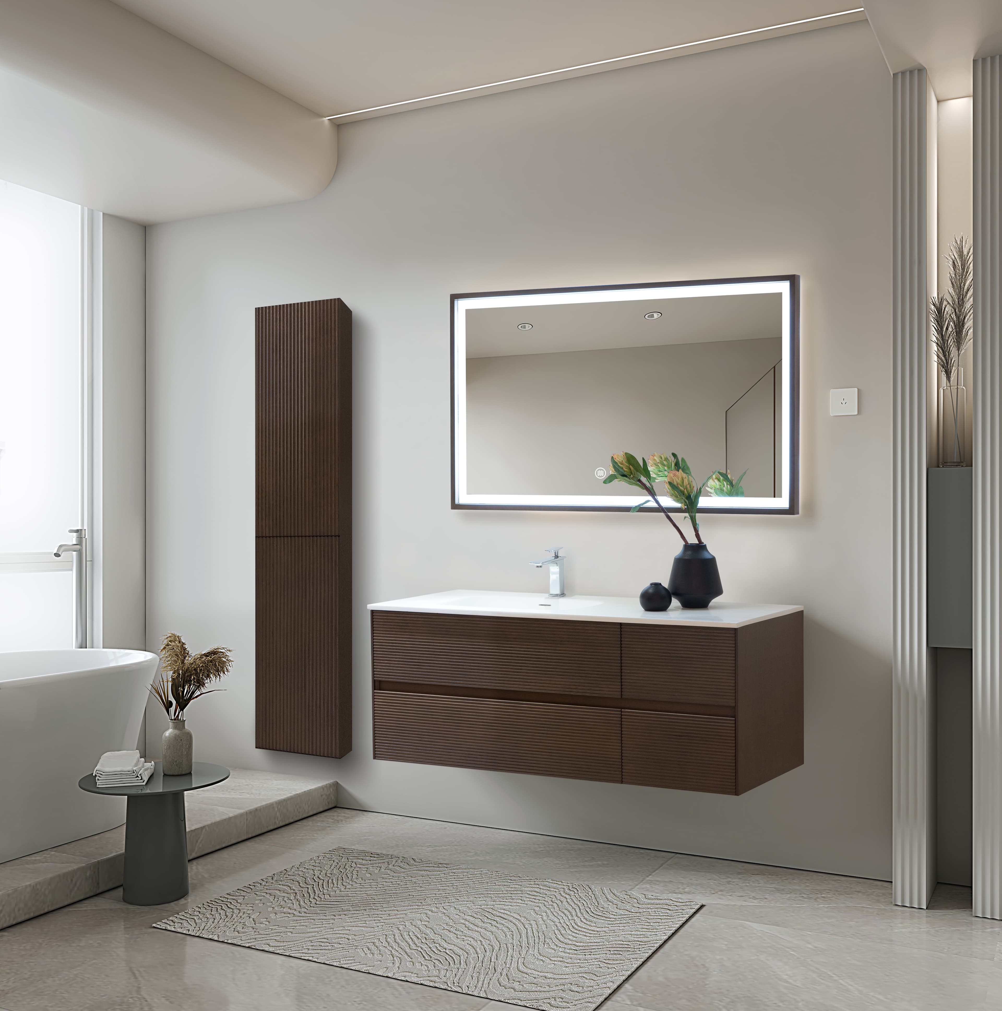 WONDA SQUARE SLIM LAVABO - 1 VASQUE GAUCHE - AVEC TROP-PLEIN - 1 TROU ROBINET - MARBRE COMPOSITE - 120X1,6X52,5 CM - BLANC MAT