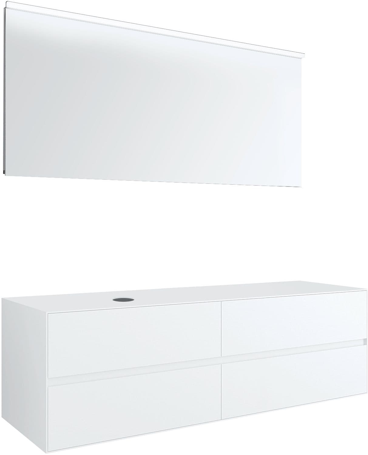 MEUBLE 4 TIROIRS+ TABLET POUR LAVABO A POSER GAUCHE TENSO 160CM SANS TROU ROBINET BLANC AVEC MIROIR