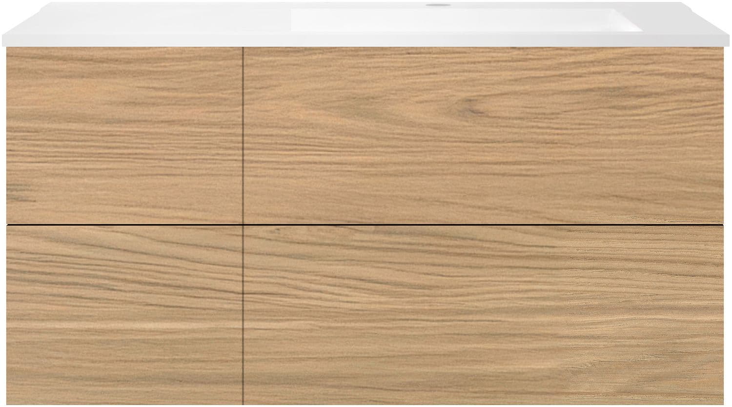 SOUS MEUBLE COFFEE 4 TIROIRS 120 CHENE CLASSIQUE +LAVABO DROITE EN MARBRE SYNTHETIQUE BLANC MAT