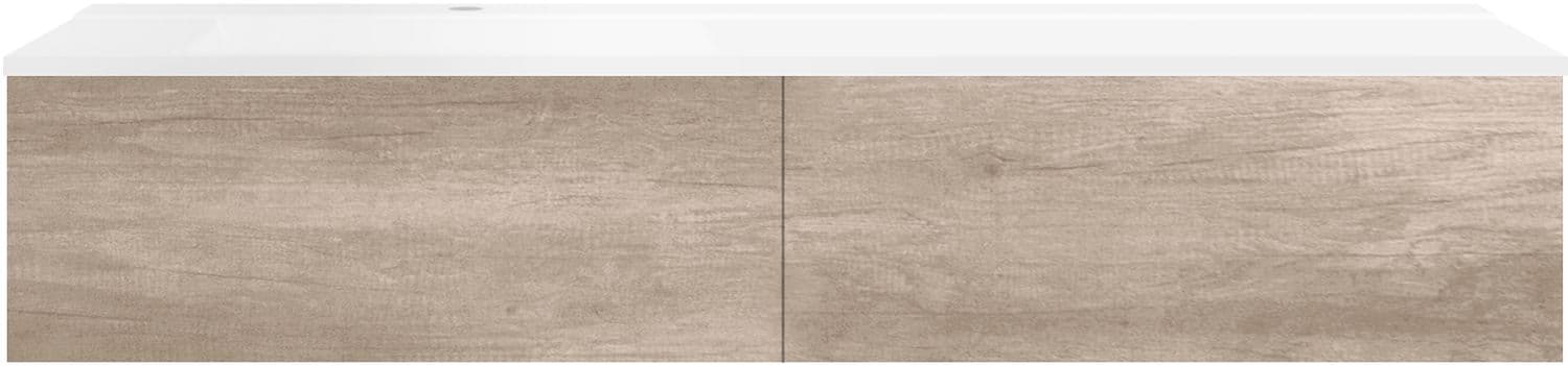 SOUS MEUBLE COFFEE 2 TIROIRS 160 CHENE DECOR FLANELLE+LAVABO GAUCHE BLANC MAT