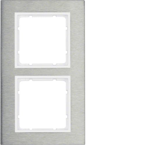 Plaque de recouvrement 2 postes Berker B.7 Inox / Blanc polaire