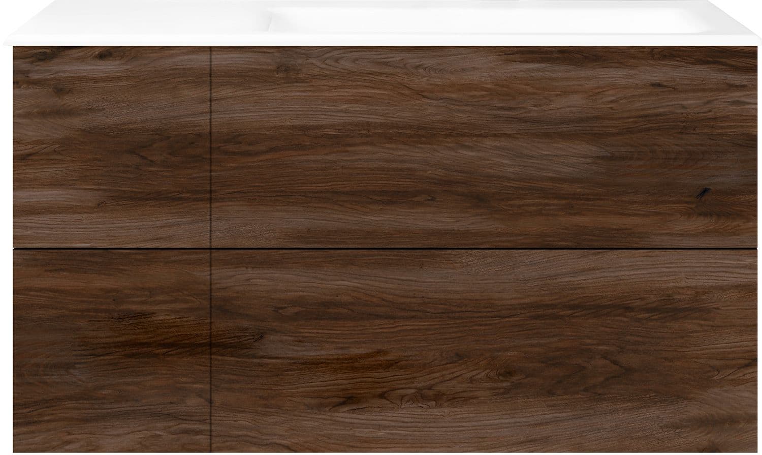 SOUS MEUBLE COFFEE 4 TIROIRS 110 NOYER DECOR VELOURS+LAVABO DROITE PORCEL.SNS TROU ROBINET BLANC