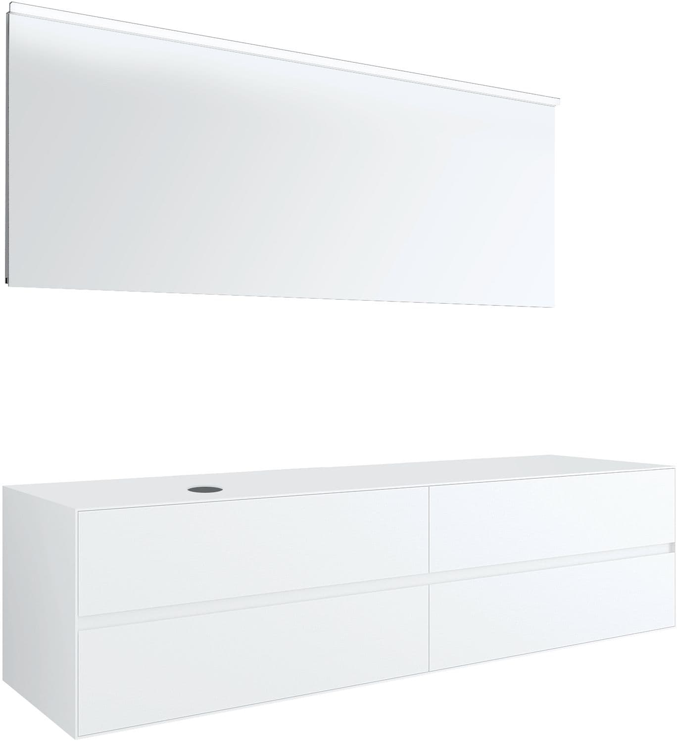 MEUBLE 4 TIROIRS+ TABLET POUR LAVABO A POSER GAUCHE TENSO 180CM SANS TROU ROBINET BLANC AVEC MIROIR