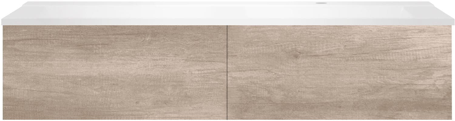 SOUS MEUBLE COFFEE 2 TIROIRS 140 CHENE DECOR FLANELLE+LAVABO DROITE BLANC