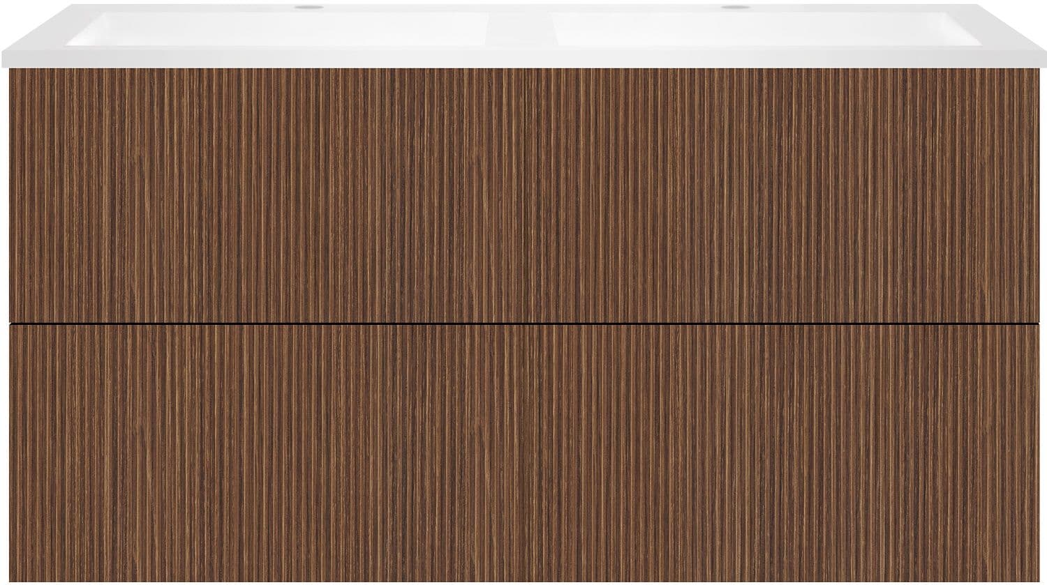 SOUS MEUBLE COFFEE 4 TIROIRS 120 DUO NOYER SMARTLINE +DOUBLE LAVABO EN MARBRE SYNTHETIQUE BLANC