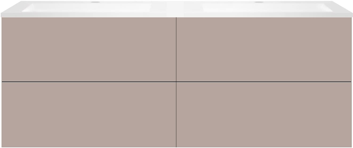 SOUS MEUBLE COFFEE 4 TIROIRS 160 DUO BASALTGRIJS +DOUBLE LAVABO EN MARBRE SYNTHETIQUE BLANC MAT