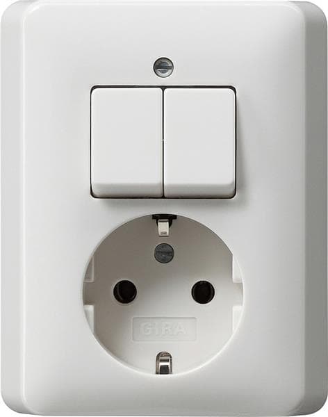 Combinaison interrupteur à bascule / prise Schuko 16A 250V~ avec plaque massive Blanc brillant