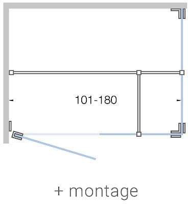 PORTE PIVOTANTE AVEC PAROI ANNEXE+ PAROI LATERALE CLOSE JUSQU'A 180CM H200CM SATIN-CHROME+ MONTAGE