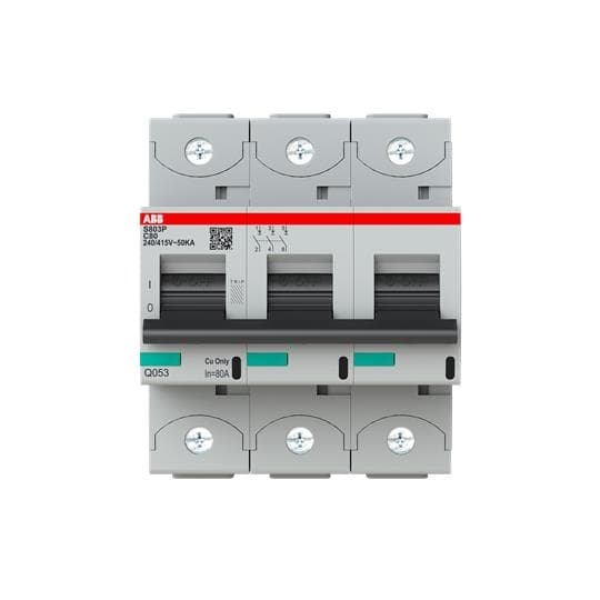 Disjoncteur modulaire 50kA S80 3 pôles 5 modules courbe C courant nominal 80A