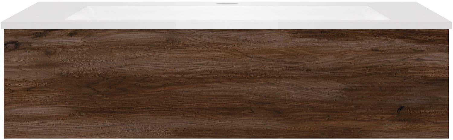 SOUS MEUBLE COFFEE 1 TIROIR 120 NOYER DECOR VELOURS+LAVABO EN MARBRE SYNTHETIQUE BLANC
