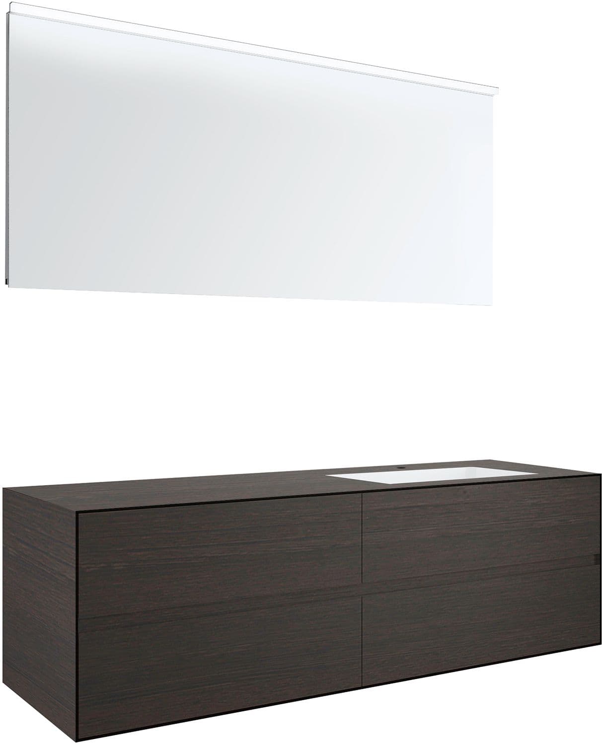 MEUBLE 4 TIROIRS+ LAVABO SOUS ENCASTRER DROITE TENSO 160CM+ TROU ROBINET WENGE AVEC MIROIR