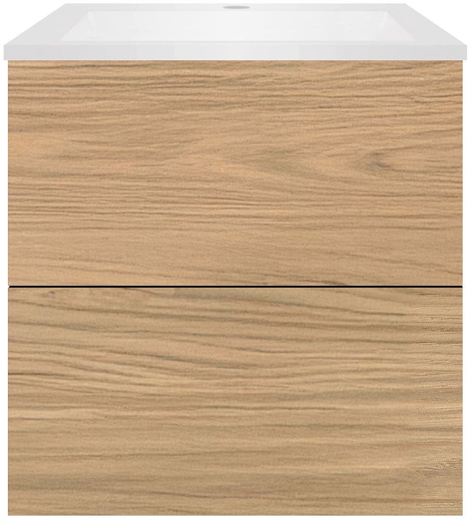 SOUS MEUBLE COFFEE 2 TIROIRS 60 CHENE CLASSIQUE +LAVABO EN MARBRE SYNTHETIQUE BLANC MAT