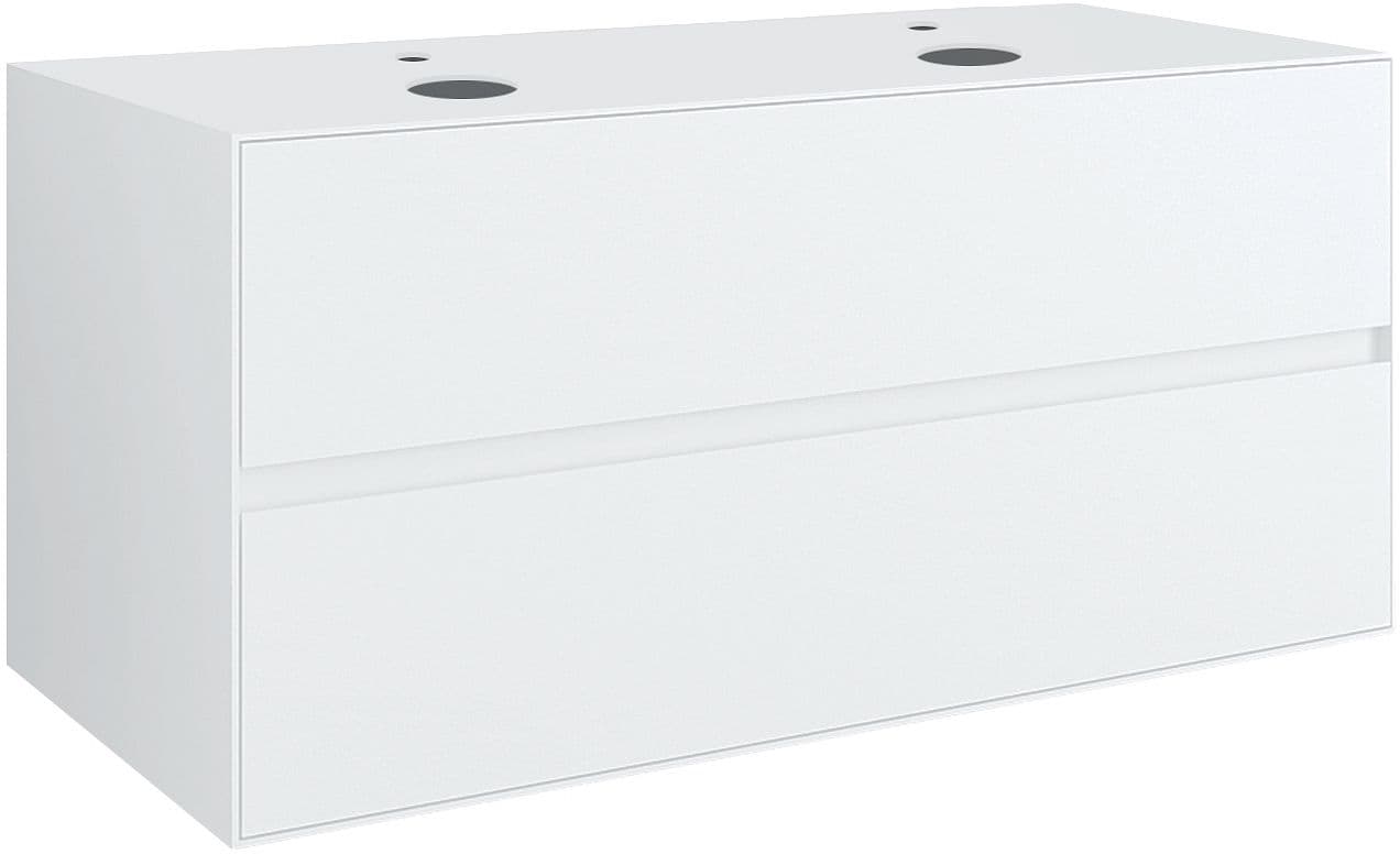 SOUS MEUBLE 2 TIROIRS+ TABLET POUR 2 LAVABOS A POSER TENSO 120CM +TROUS ROBINETS BLANC