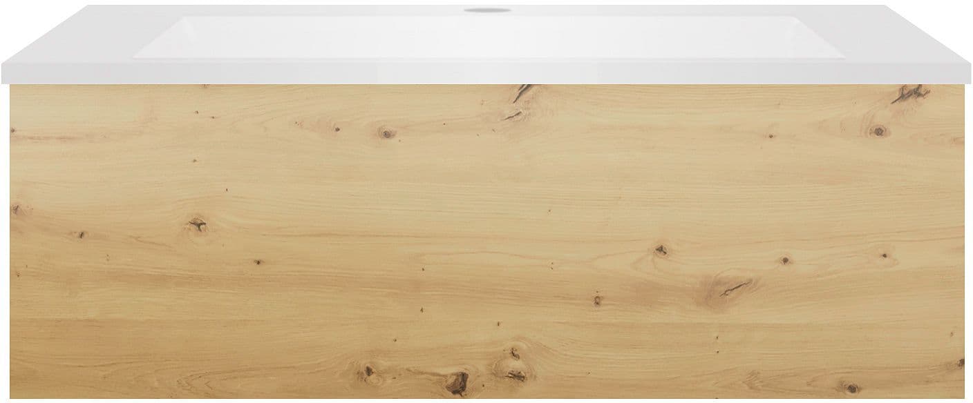 SOUS MEUBLE COFFEE 1 TIROIR 90 CHENE DECOR URBAN+LAVABO EN MARBRE SYNTHETIQUE BLANC
