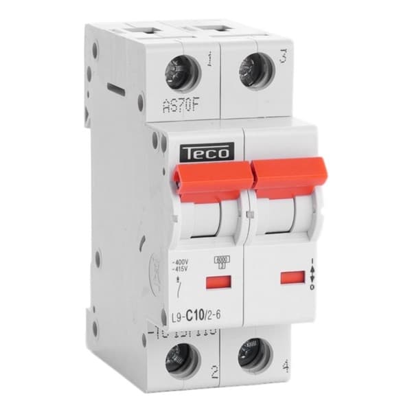 Disjoncteur 2 pôles 10A 6kA courbe C