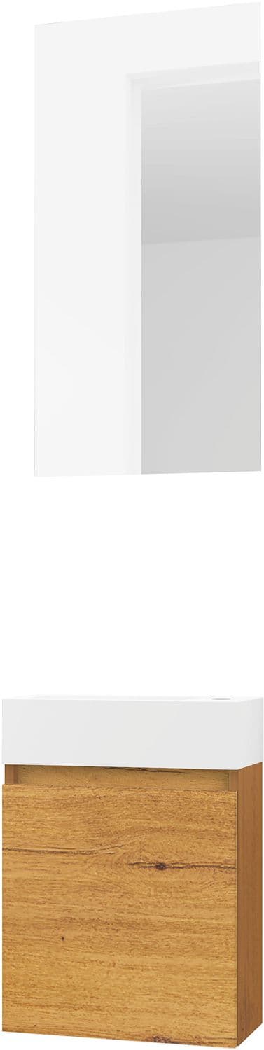 LAVE-MAINS FORM MINI PORCELAINE MAT WIT/ 1 PORT/MIROIR CHENE GOLD