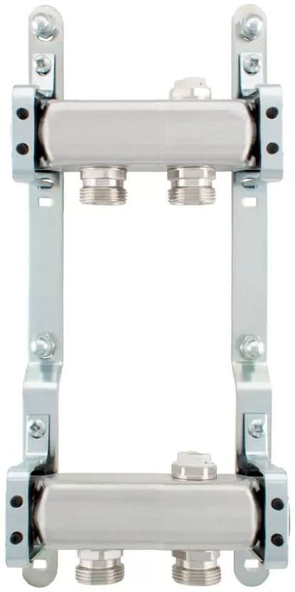 KIT COLLECTEURS INOX 4/4" - 2 X 3/4"EC AVEC PURGEURS + FIXATION MURAL