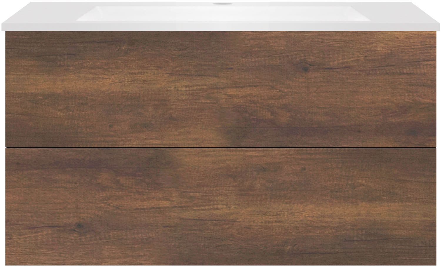 SOUS MEUBLE COFFEE 2 TIROIRS 100 CHENE ROUILLE+LAVABO EN MARBRE SYNTHETIQUE BLANC MAT